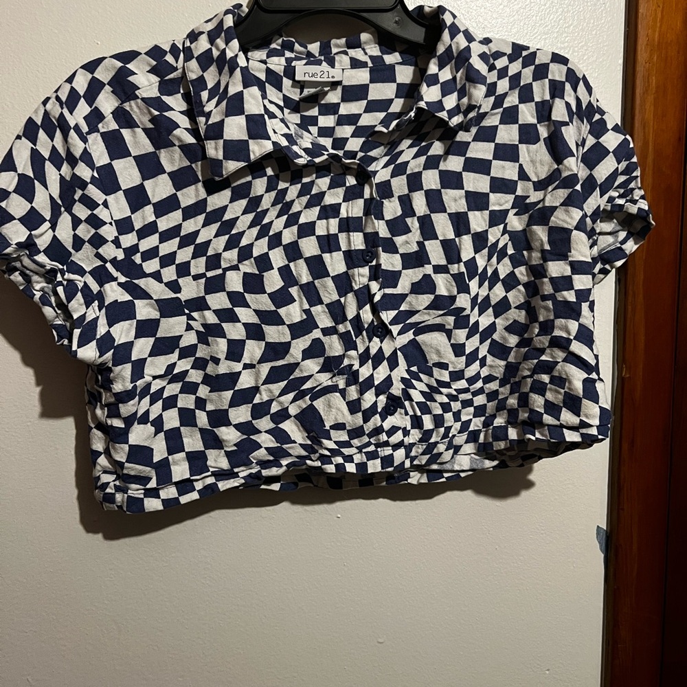 Blue and White Checkered Crop Top
